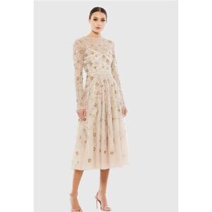 Mac Duggal Embellished Cream Midi Dress